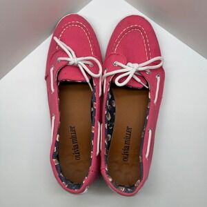 Olivia Miller Pink Canvas Boat Shoes Womens Size 8 Leopard Print Lining Loafers